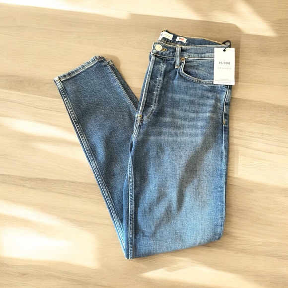 ReDone NWT size 28 high rise ankle cropped straight stretch mid 70’s denim jeans - Picture 2 of 16
